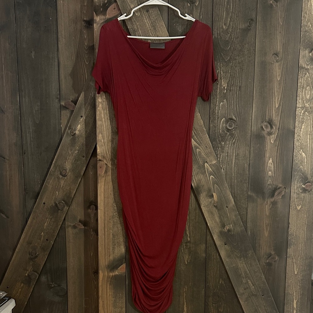 Mother Bee Maternity Burgundy Midi Dress